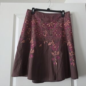 Y2k Access Liz Claiborne Embroidered Skirt Womens Size 6 Brown Cotton